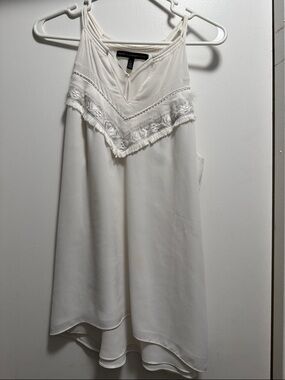White Embroidered Fringe V-Neck Tank Blouse